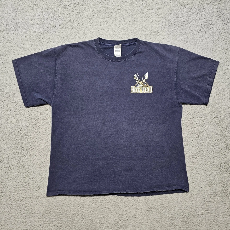 Vintage Buck Wear Hunting Shirt XL Short Sleeve Blue 2005 Beer Deer Camp - Image 2 of 4