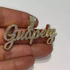 2Ct Round Cut Lab-Created Diamond Customize Name Pendant 14K Yellow Gold Plated