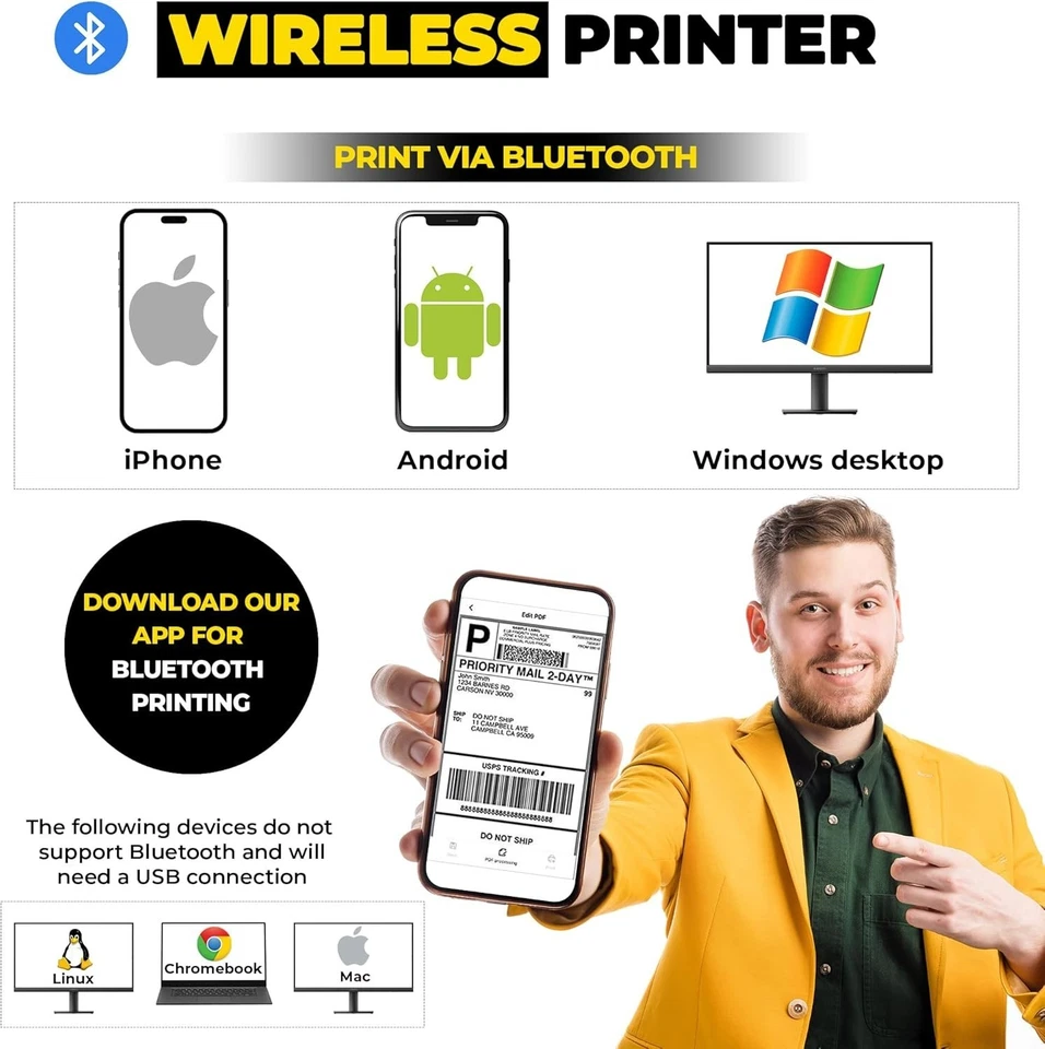 Etikettendrucker, Bluetooth Thermodrucker, 4x6 Versandetikettendrucker, Telefon & PC - Bild 3 von 4