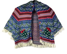 Matilda Jane Size 6 Choose Your Path Girls Hooded Sweater Poncho Warm Blue Red