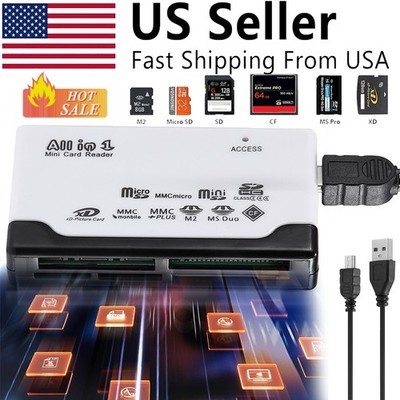 Memory Card Reader White Mini 6-IN-1 USB 2.0 High Speed For CF xD SD MS SDHC