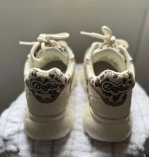 Image of Buffalo CLD Echo BNWTS white/beige/leopard print faux fur platform trainers UK 4