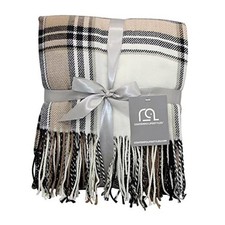 Blankets - Decorative Classic Blanket - Buffalo Plaid 50"x60" Latte Ivory Multi