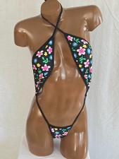 Cross front one piece thong bodysuit Floral print one size fits most