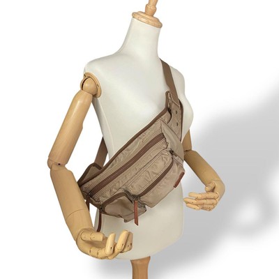 Agnes B Voyage Waist Bag Nylon Beige Embossed Logo Authentic | eBay 
