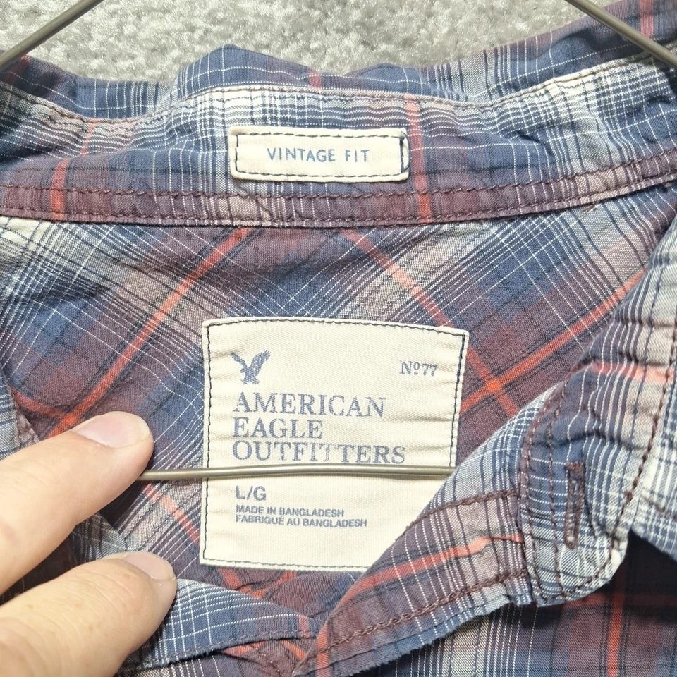 American Eagle Shirt Mens L Vintage Fit Plaid Pearl Snap Western Purple White  - Image 2 of 4