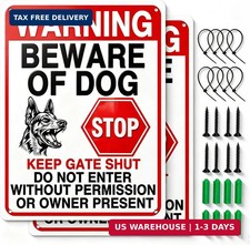 Beware of Dog Signs for Fence  Yard- 2pcs 10x7 Inch Aluminum Reflective Metal W