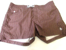 Penguin Brown Geometric Swim Trunks Board Shorts MESH LINED Sz 38 Polyester