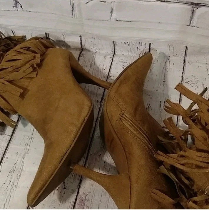 Charlotte Russe Mujer Flecos Punta Marrón Gamuza Botas Tacón Alto Talla 6 Foto 3 de 4