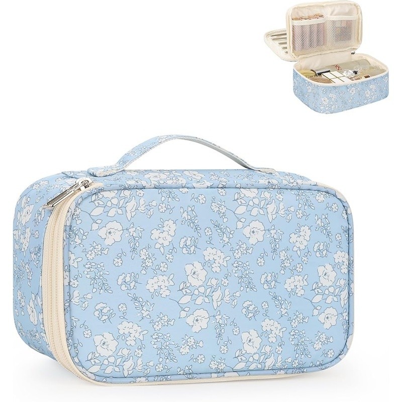Compact Travel Makeup Bag Double Layer Organizer Waterproof Cosmetic Case New