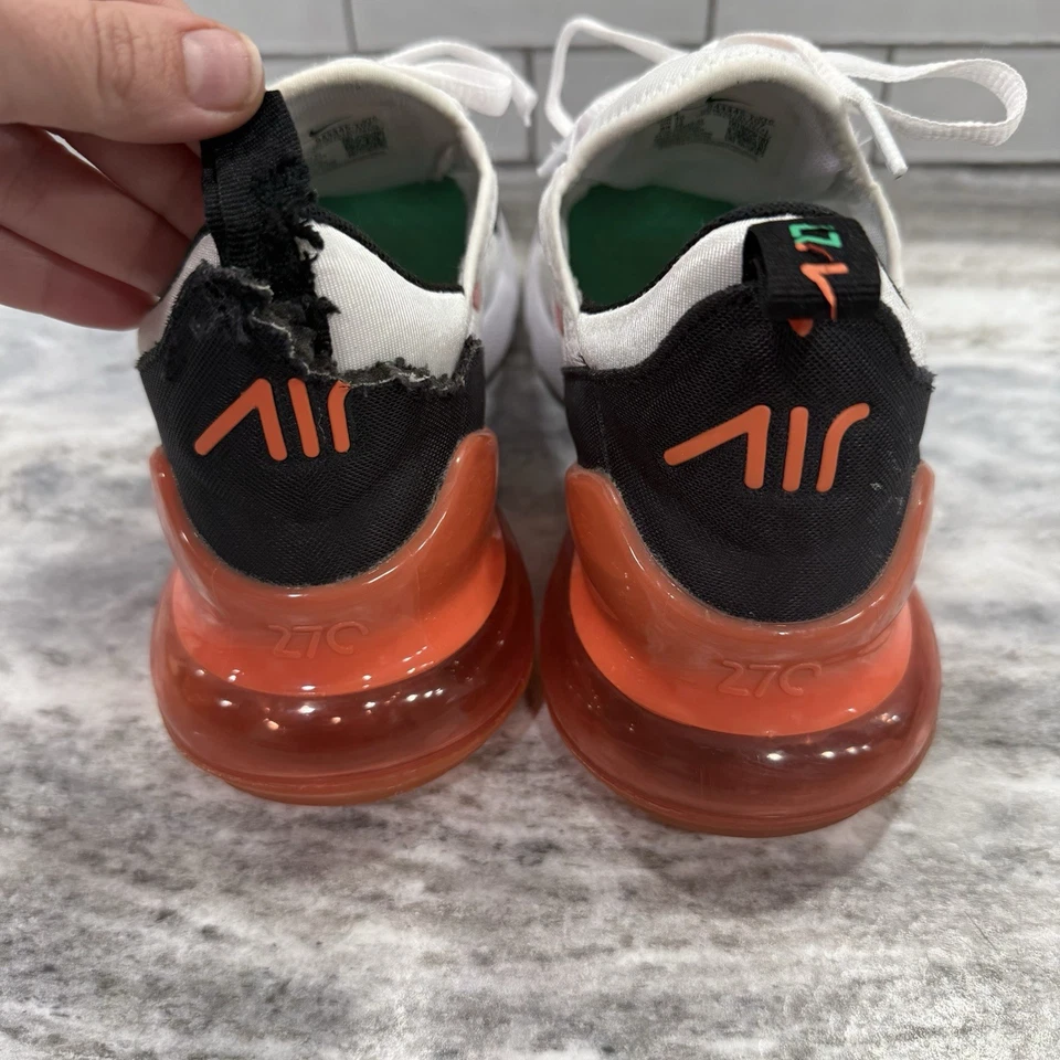 Nike Air Max 270 Blanco Negro Naranja Talla 7Y Tacón Dañado Desgaste LEER Foto 4 de 4