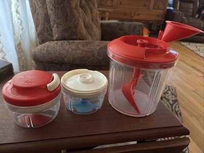 Tupperware Power Chef System Manual Food Processor Mixer Whisk Red ++