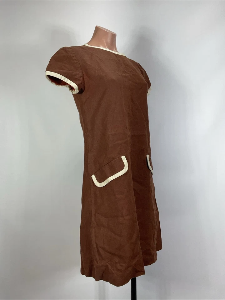 Vestido recto vintage marrón blanco MOD Chetta B Bergdorf Goodman M Foto 4 de 4