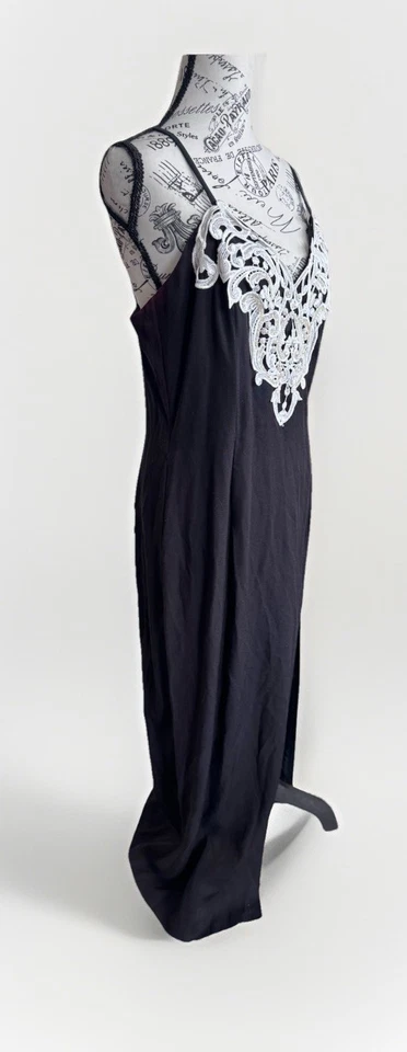 Maxi Vestido Vintage Años 80 Jessica McClintock Lentejuelas Cuentas Encaje para Mujer 13/14” Foto 4 de 4