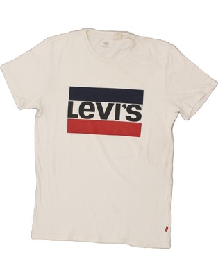LEVI'S Mens Graphic T-Shirt Top Small Off White Cotton AQ14
