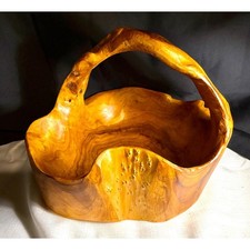 Beautiful vintage hand carved burlwood basket bowl basket/knobby/primitive 9.5"