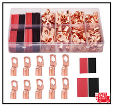 160Pcs Copper Wire Lugs AWG2 4 6 8 10 12 with Heat Shrink Set, 80Pcs Battery Cab