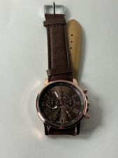 Brown Leather Watch Womens Quartz Analog Roman Numeral Dress Casual 40mm 8in
