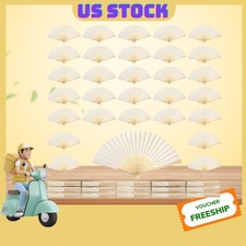 60 Pcs White Paper Hand Fans Bulk Bamboo Folding Handheld Wedding Party Favors H