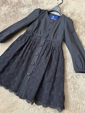 Burberry Blue Label Flower Lace Coat Plain Pattern Navy Size 38 For Women