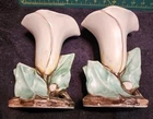 2 Vintage McCoy Pottery Single White Calla Lily Green Leaf 7" Vase 1940's ? USA