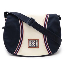 Chanel Sports Line Coco Mark Shoulder Bag Messenger Crossbody Nylon Canvas Navy