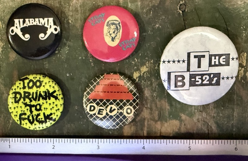 Vintage 1970's and 80's Rock Band Pinbacks - B52's, Devo, Stray Cats, Alabama