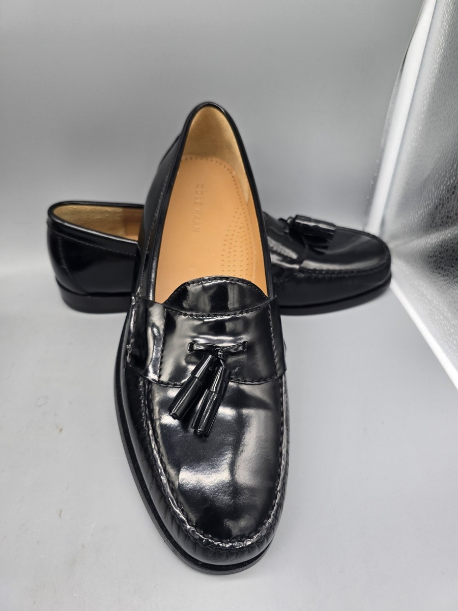 COLE HAAN Mens Pinch Tassel Black Leather Loafers Size 12 D 
