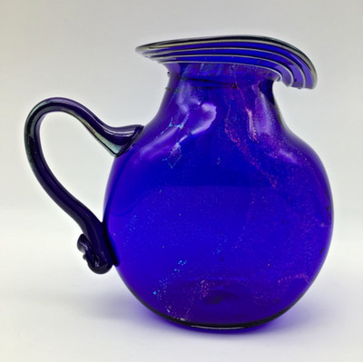 Peter Neff Glass Pitcher Cobalt Blue Dichroic Iridescent Signed & Dated 03