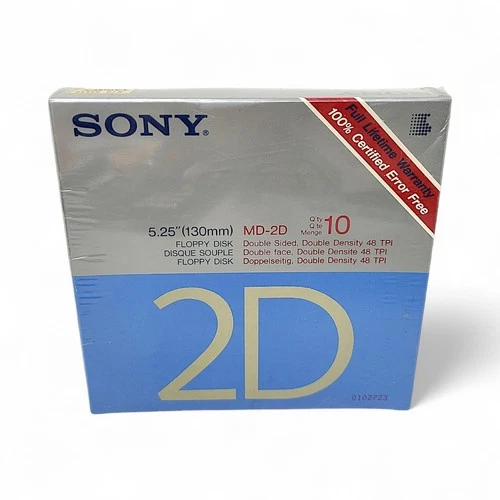 Sony MD-2D 5.25" (130mm) Floppy Disks Box of 10 Double Sided/Density Sealed NOS