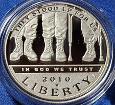 2010 American Veterans Disabled for Life 90% Silver Dollar Proof Coin, Box & COA
