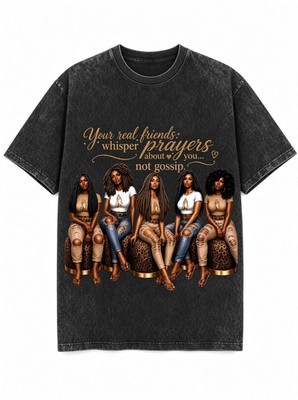 Real Friends Whisper Prayers Not Gossip T-Shirt Acid Wash Black