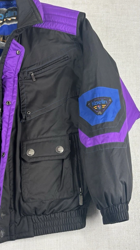 Vintage Kaelin Sport Silmond Ski Jacket Mens L Black Purple Blue 80s 90s Retro - Image 2 of 4