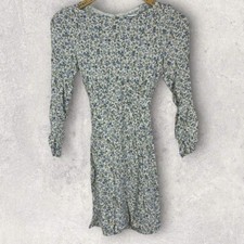 Reformation Tamra Dress Pixie Floral Blue White Size 2 Tie Waist Mini Puff Boho