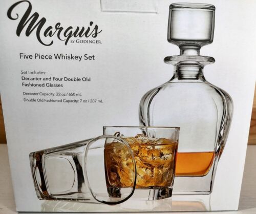Shannon Crystal Marquis Whiskey Decanter & 4 Double Old-Fashioned Glasses