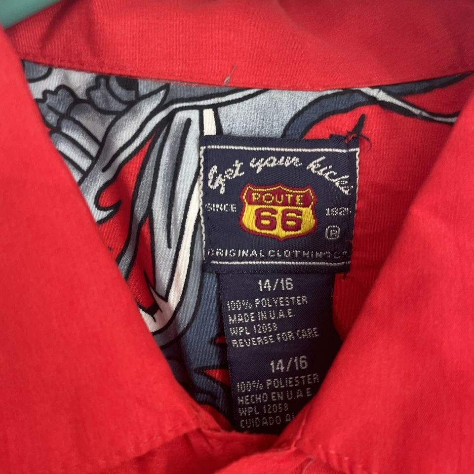 Camisa con botones Vontage Y2K Route 66 AOP Dragon para niños 14/16 pequeña roja china Foto 4 de 4