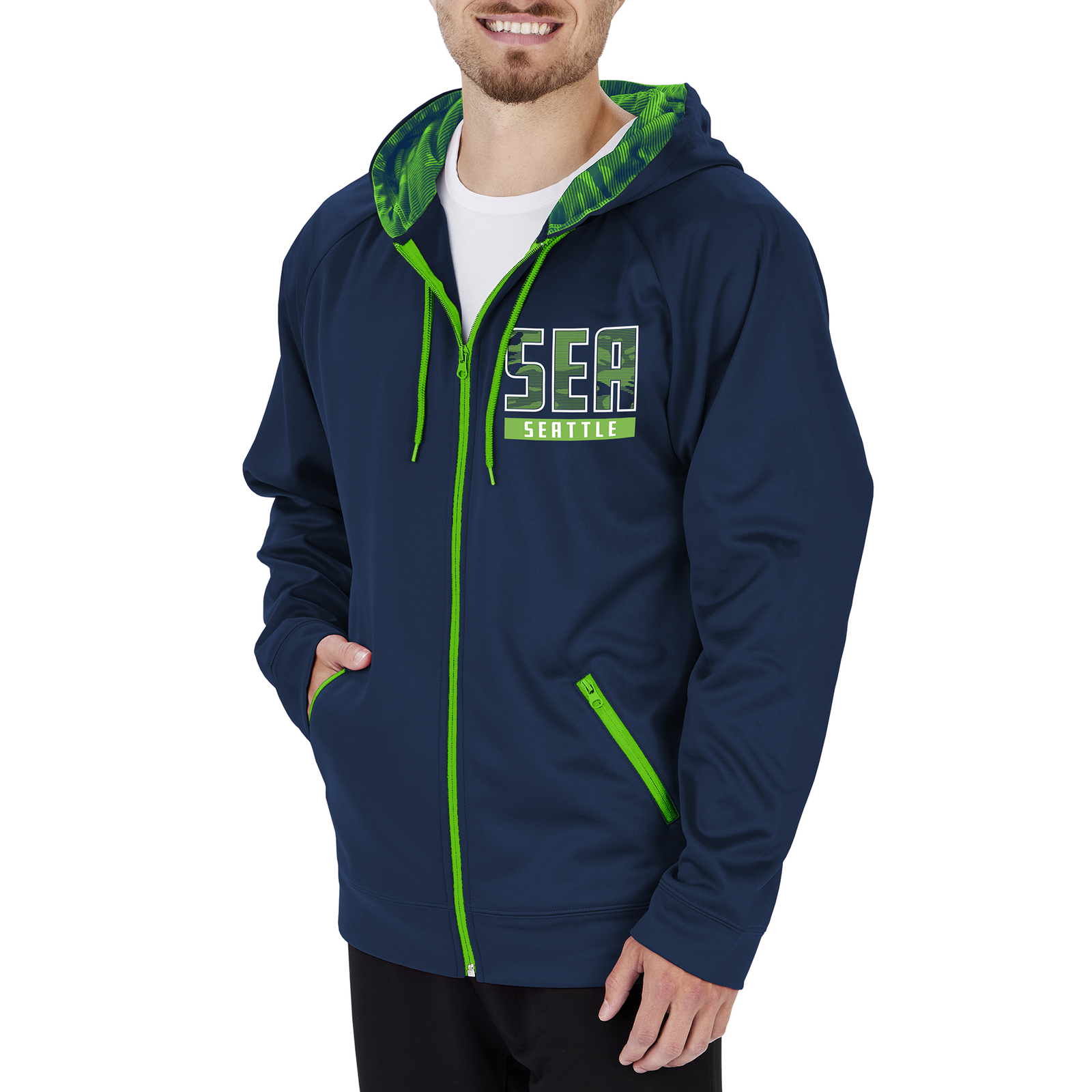 Мужская толстовка Zubaz NFL Seattle Seahawks на молнии с камуфляжными линиями командного цвета