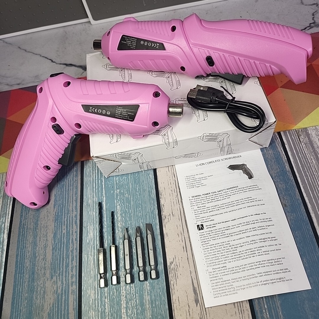 Handheld Pink Palm Size Rechargeable Electric Screwdriver +6 Bits