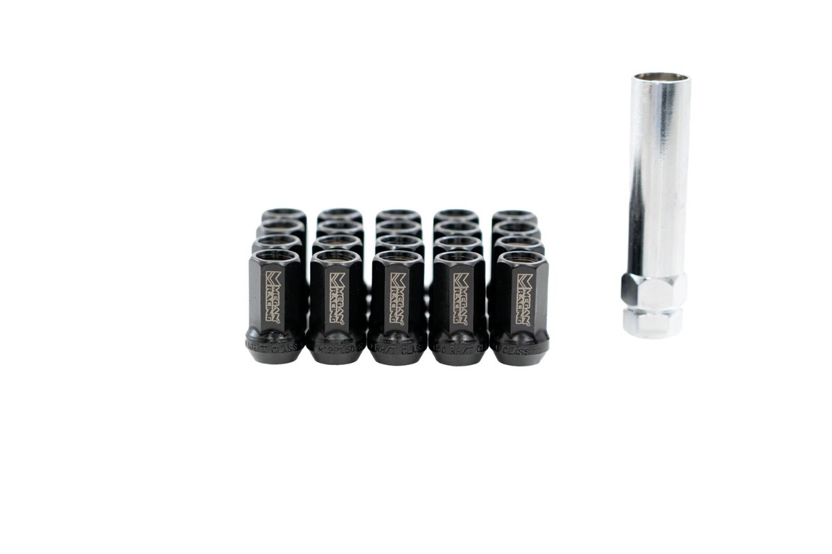 Megan Racing 7-Sided Heptagon Open Ended Lug Nuts - Black - M12x1
