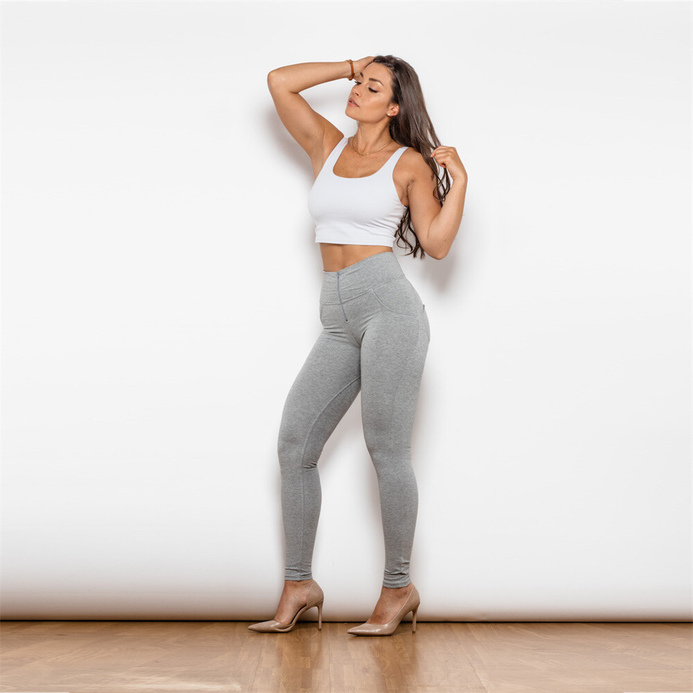 スパッツ・レギンス SAINT LAURENT Women Leggings 765442 YALL2 1500 Gray Saint Laurent Shiny Footed Leggings with Logo Band