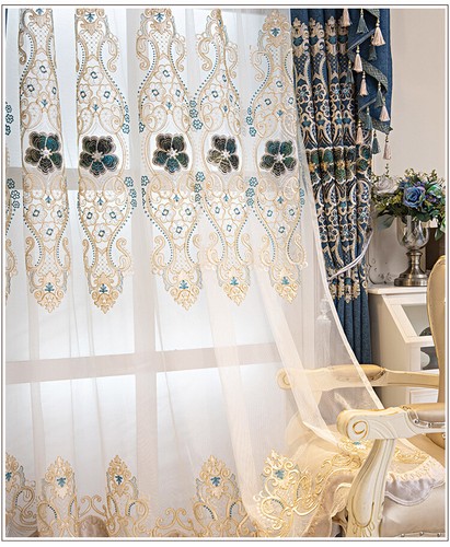 Custom High-grade embroidery blue chenille cloth curtain valance drape C1754 - Picture 9 of 12