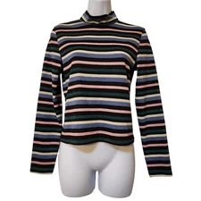 Divided H&M Womens Knit Top Size M (Small) Striped Mock Neck Metallic Stretch