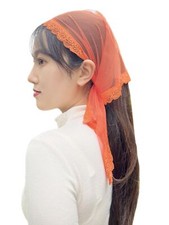 Triangle Chapel Veil Mantilla Lace Headcovering Catholic Latin Mass M15 Orange