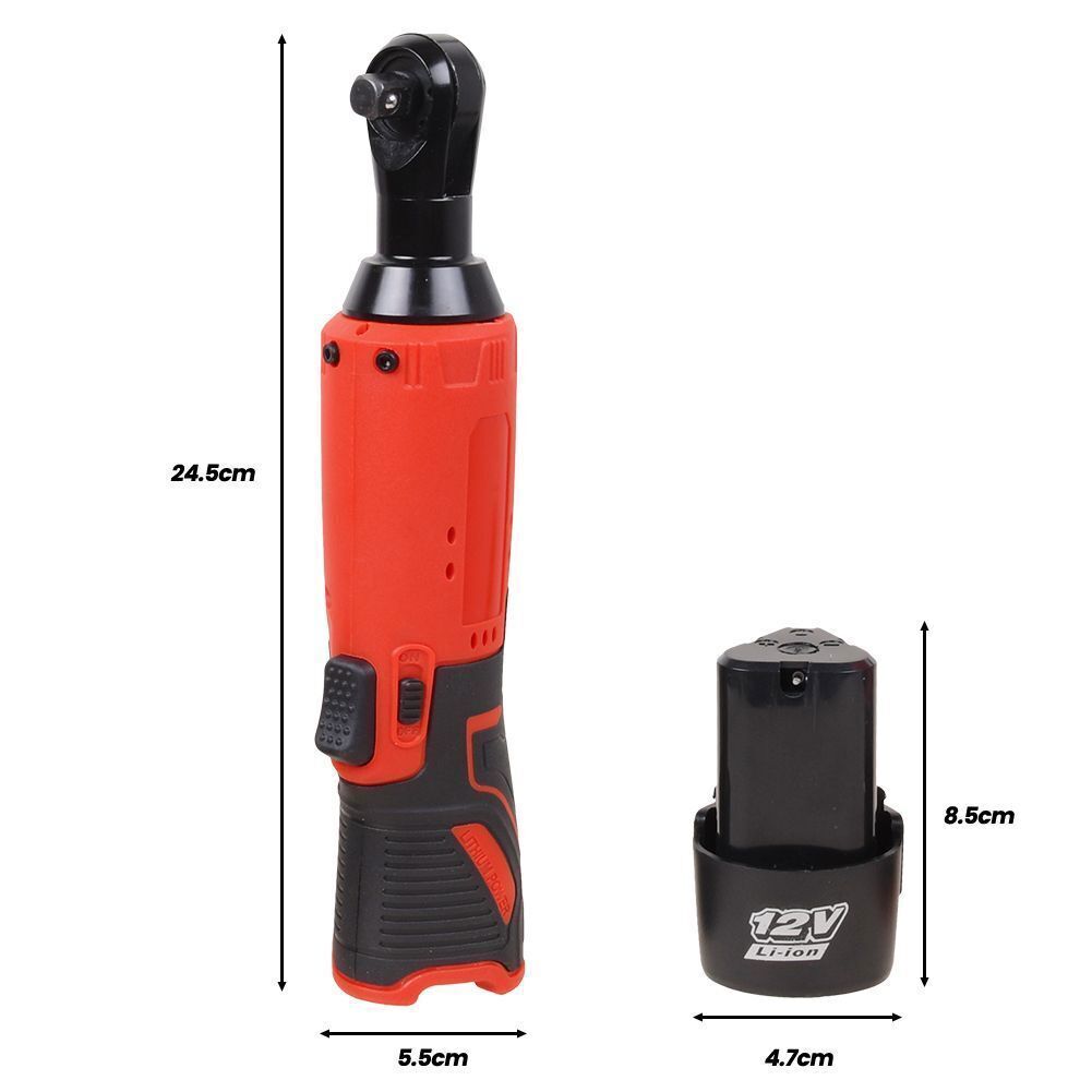 Electric Cordless Ratchet 3/8" Right Angle Wrench Impact Power Tool + 2 Battery