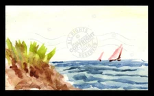 Sailboats at Sea VENTURA 2012 Orig Watercolor Painting SIGNED impressionist ART