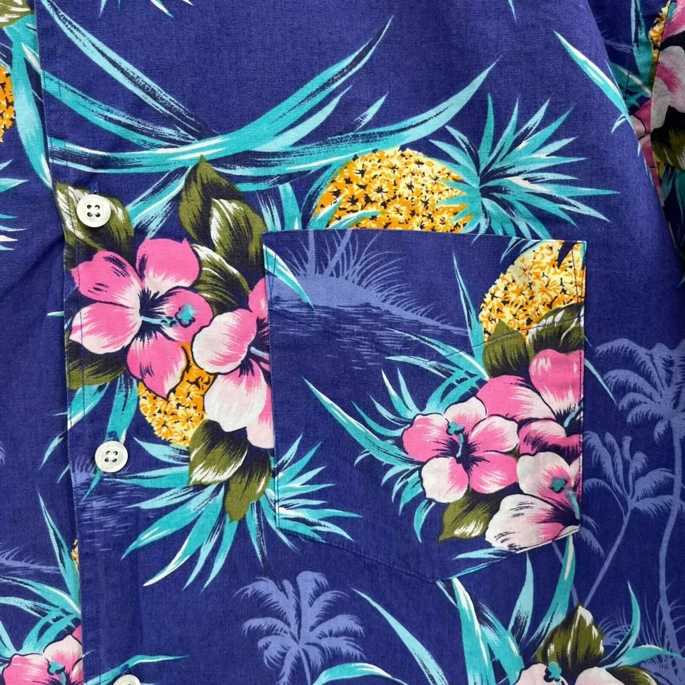 Camisa Hawaiana Nautica Para Hombre L Púrpura Estampado Floral De Colección Años 90 Algodón Manga Corta Foto 4 de 4