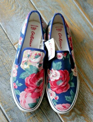 Bnwt New Cath Kidston Blue floral quirky slip on pumps trainers shoes size  UK