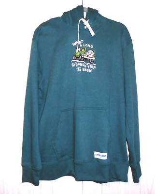 Life Is Good Green Hoodie Jeep w/What A Long Strange Trip It's Been Men's Size L