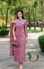 Thai Traditional Dress Silk Women Party Merrit Temple Wedding Elegant Size M-4XL
