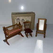 Vintage Concord Miniatures Wooden Dollhouse Furnitures w/ Box Cradle READ AL5.4